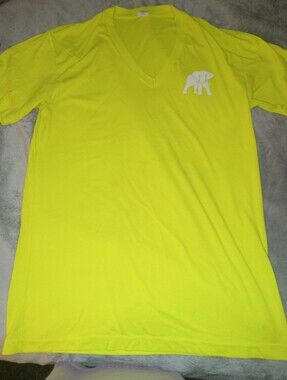 Womens Neon Yellow V-Neck T-Shirt with Elephant Logo